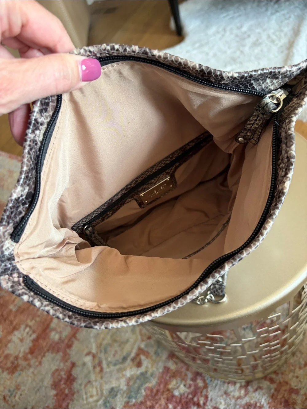 Nine West Snakeskin Print Clutch in Gray and Cream